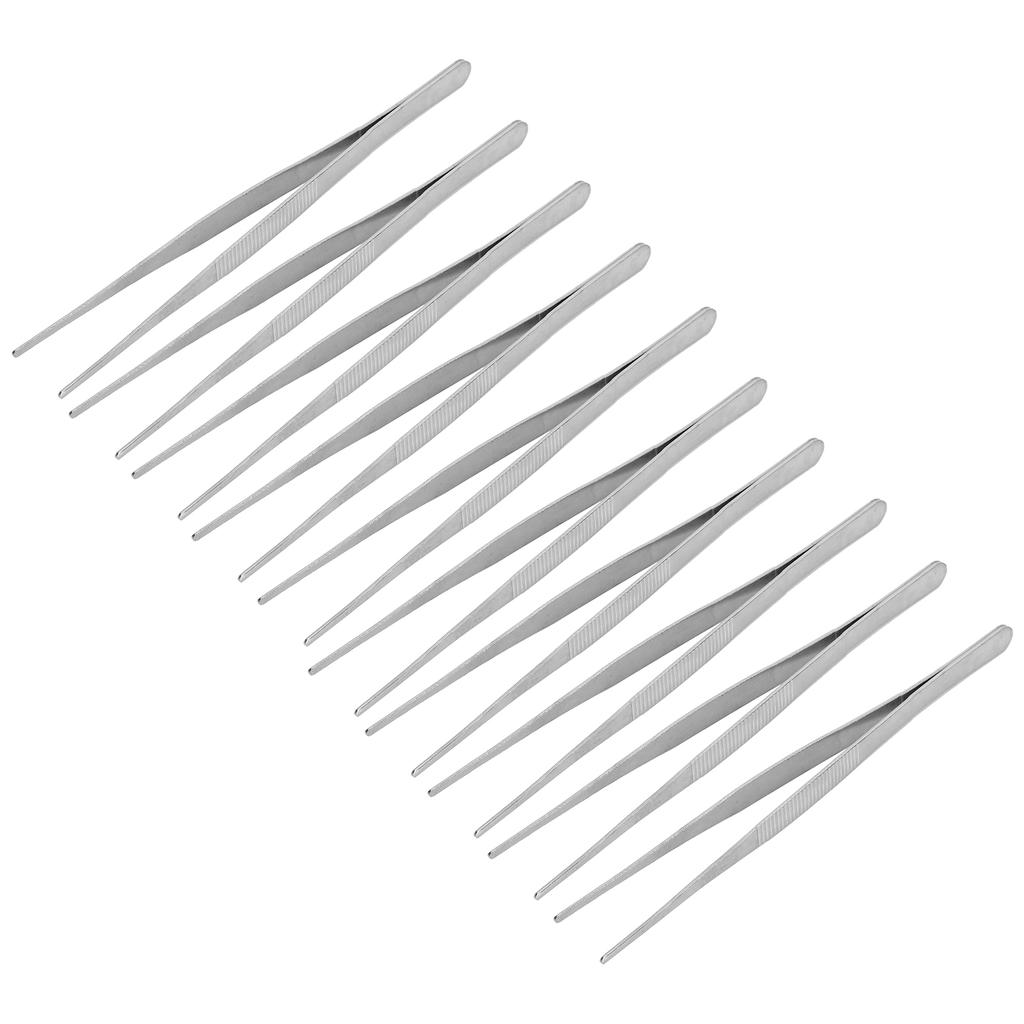 10Pcs Animal Surgical Tweezer Stainless Steel Straight Tweezer with Serrated Tips