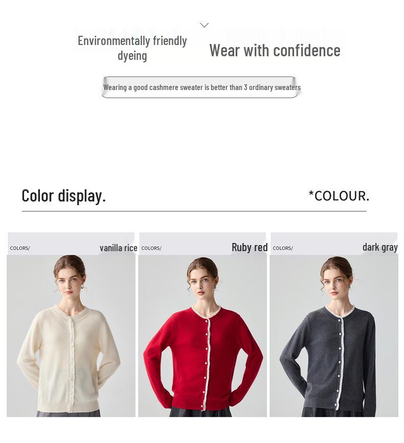 Lekasha Women's Sweet Cashmere Cardigan - Long Sleeve Round Neck Knitwear