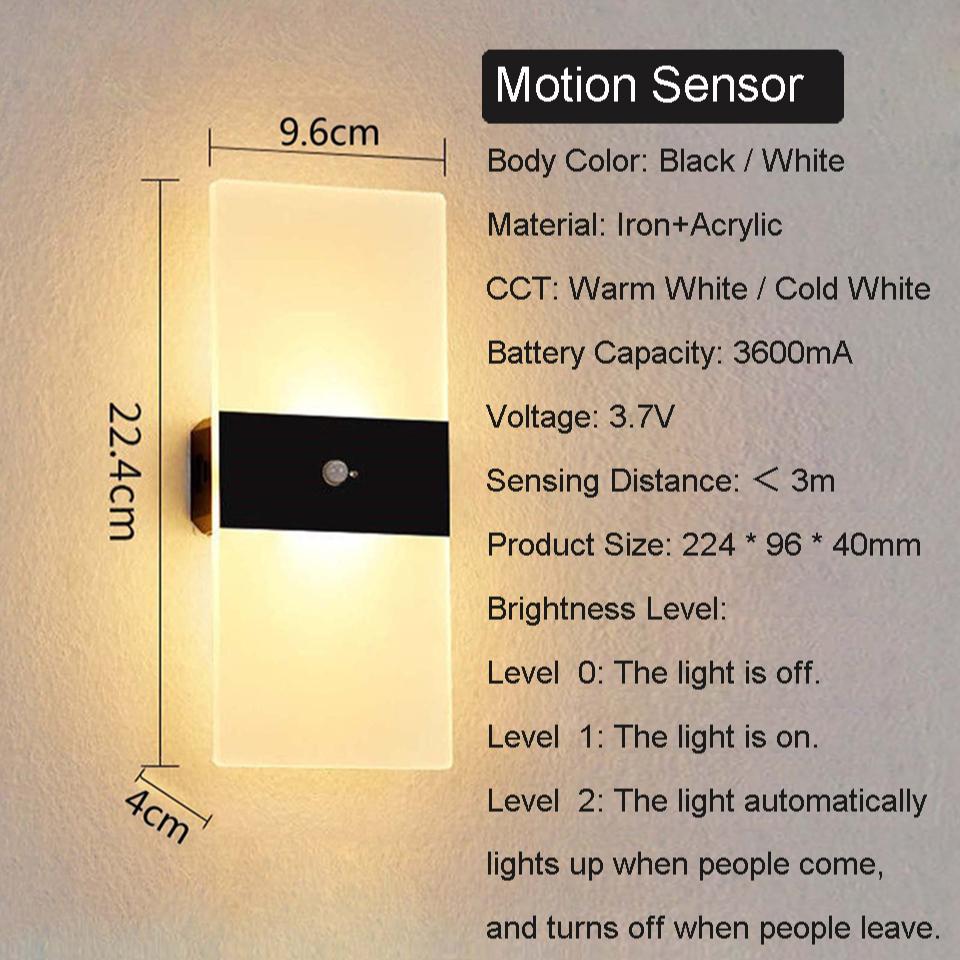 USB Recharge Wall Lamp Touch Motion Sensor Switch Indoor Acrylic Night Lights Bedroom Bedside Wall Sconce Nordic LED Wall Light