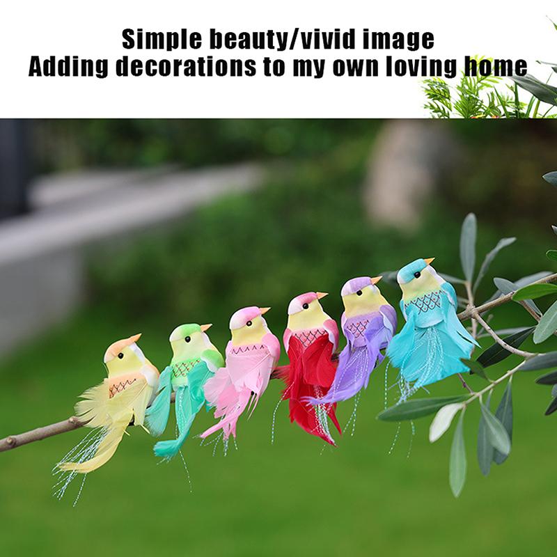 Simulated Long-Tailed Feather Bird Figurine Model Set Artificial Birds Ornament Colorful Feathered Home Garden Decoration