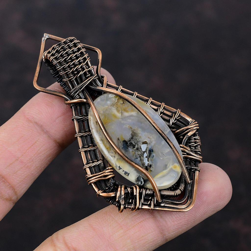 Federachat Anhänger Kupferdraht gewickelter Anhänger Handgefertigt Antikschmuck Nagelneuer Anhänger Kupferdrahtwicklung Edelsteinschmuck Geschenk für Mutter