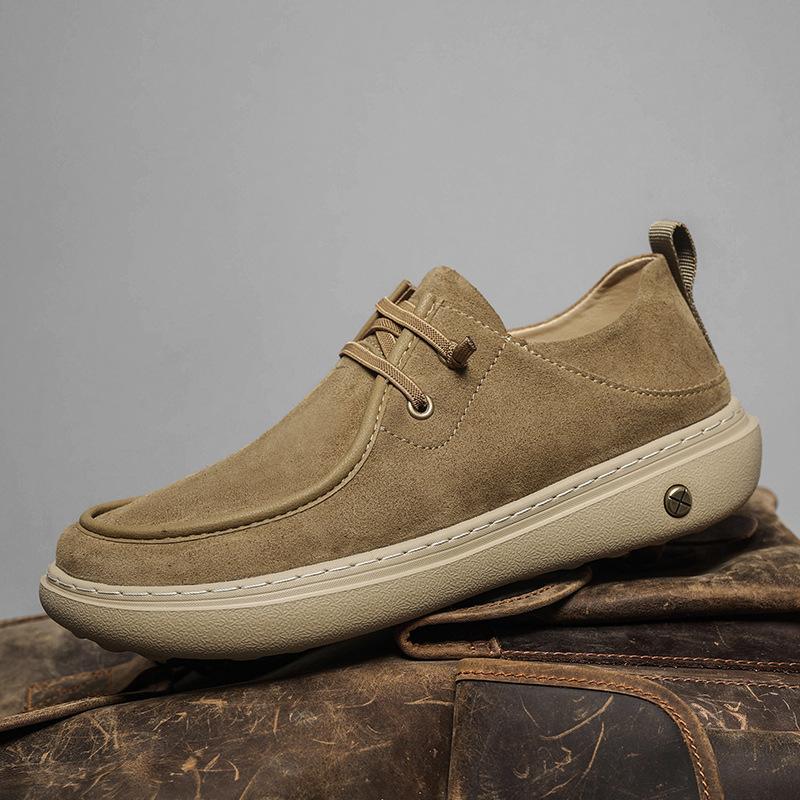 Fashion Men Suede Leather Casual Shoes Street Simple Flat Skate Shoes Lace-up Comfortable Loafer
