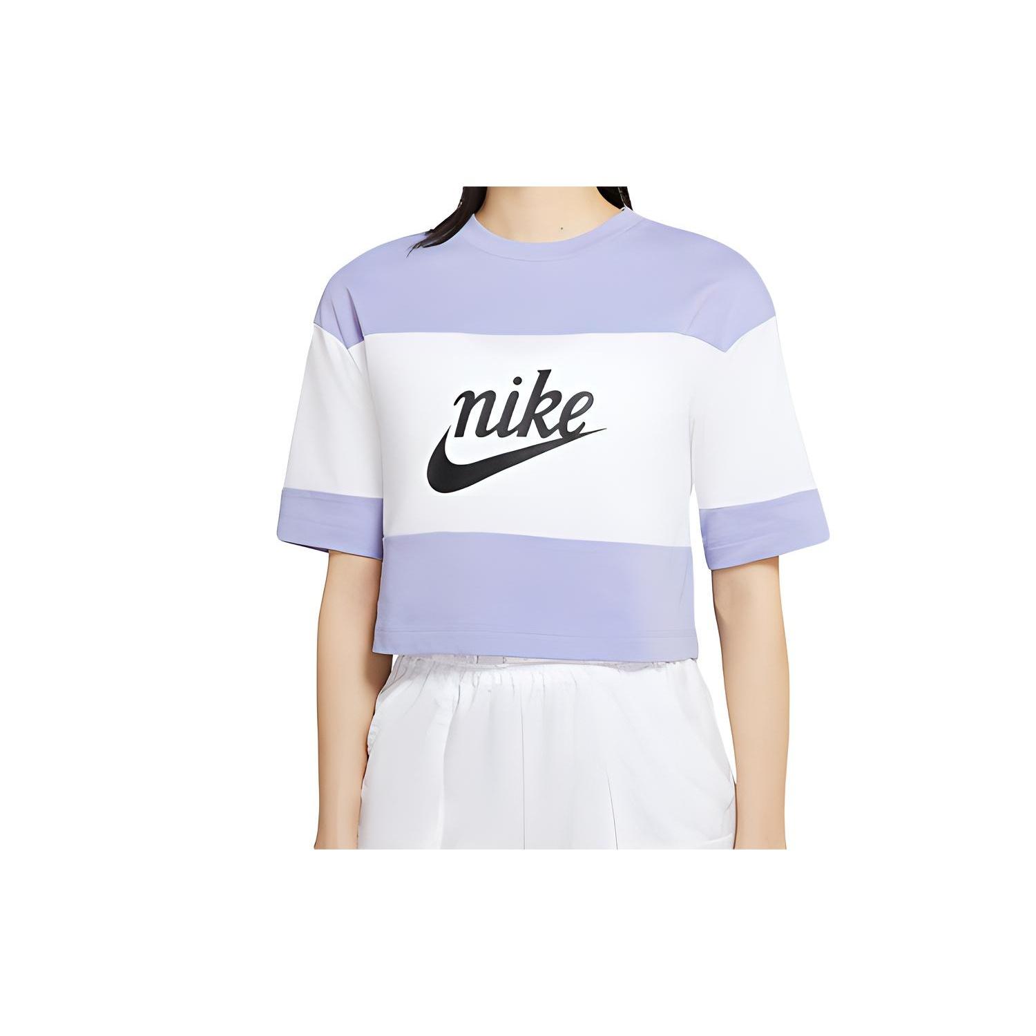 (WMNS) Nike Colorblock Version Round Neck Short Sleeve Tops  Light purple  Women s CK1302-100 S
