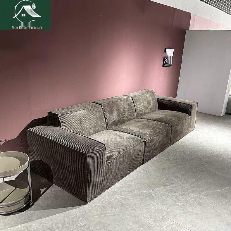 Retro Corduroy Fabric Sofa with Pure Sponge Tofu Block Design