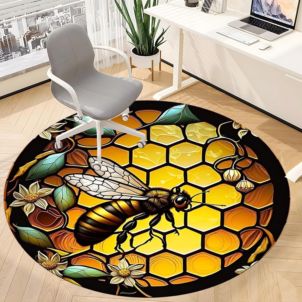 1pc Bee Honeycomb Office Round Area Rug, Under Office Chairs Bedroom Living Room Home Decor, Room Deco