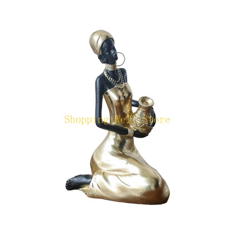 KX4B Handcrafteds African Black Woman Resins Figurine for Unique Home Decoration