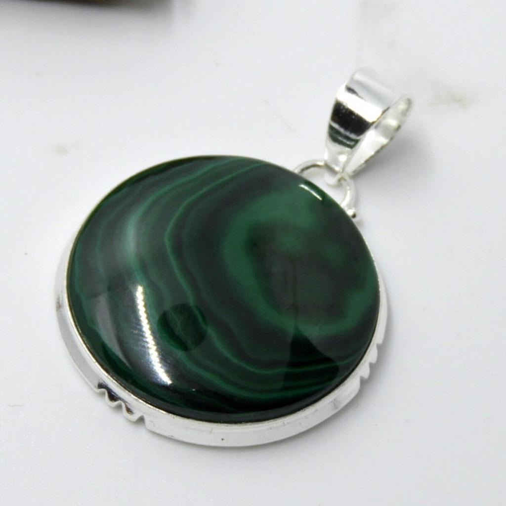 Malachite Natural Gemstone 925 Sterling Silver Necklace Pendant For Women