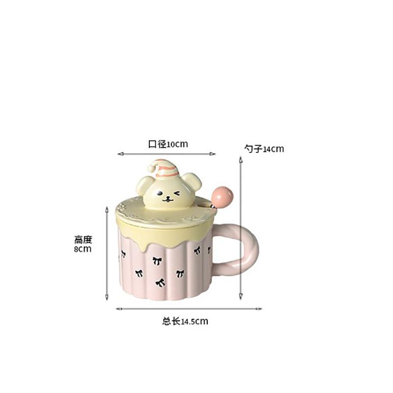 400ML European Ceramic Cake Coffee Mug with Lid and Spoon Cute Dog Design Delicate Afternoon Tea Latte Cup Home Breakfast Mug