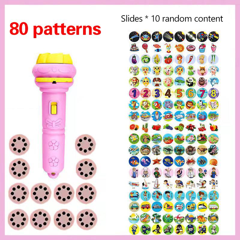 Cartoon Projection Flashlight 80 Patterns Creative Children Flashlight Toy Projector Baby Toys Bedtime Story Book Toy