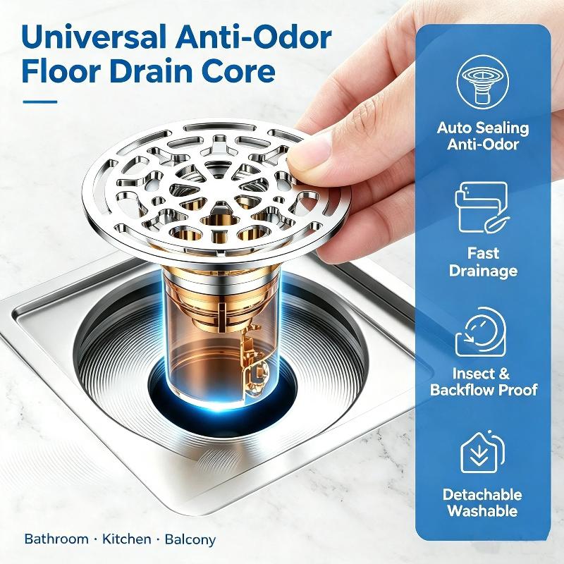 Stainless Steel Universal Floor Drain Core Odor Proof Anti Clog Filter For Bathroom Shower Kitchen Use