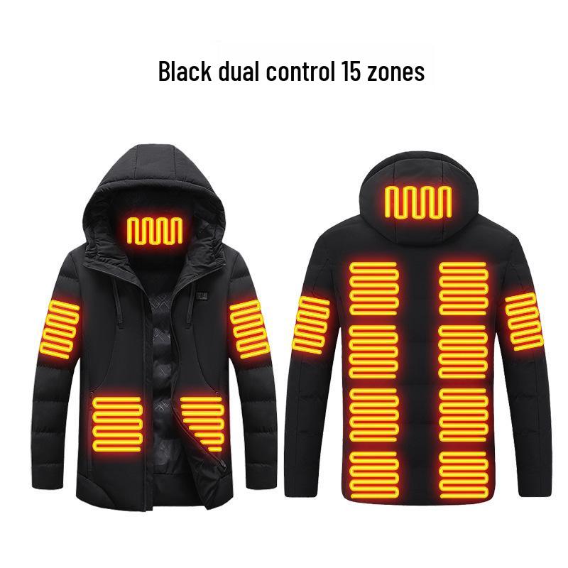 Men's Smart Heated Winter Jacket with Hood - Warm, Constant Temperature, Cold-Proof Cotton Coat