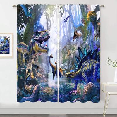 Forest and Wildlife Nursery Dinosaur Curtains for Boys Bedroom, Shading Curtain for Home, Living Room Decor, 2 Pieces