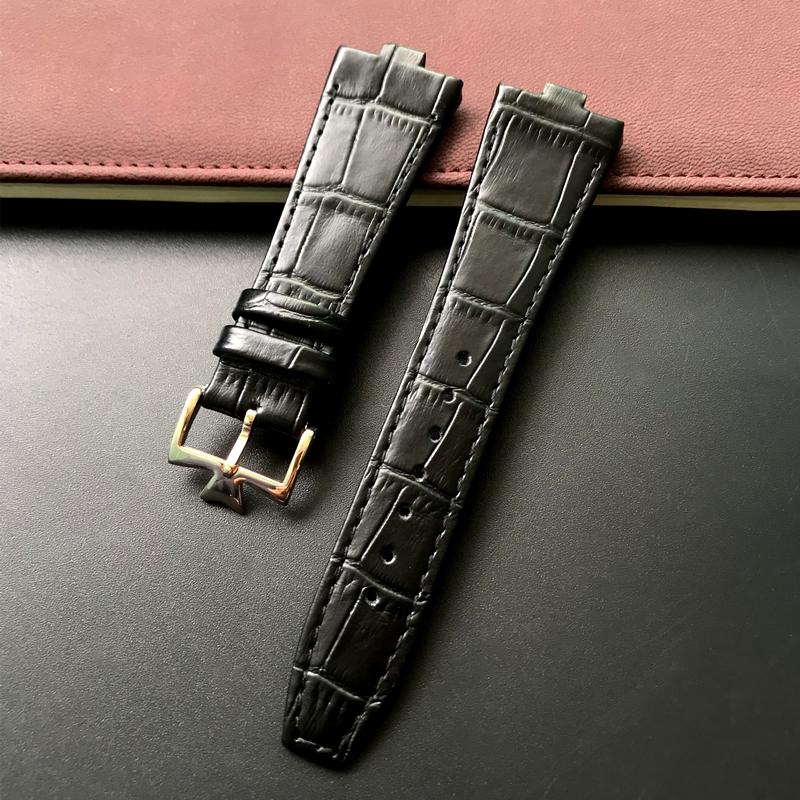 25mm * 8mm Genuine Leather Cowhide Watchband Replacement for Vacheron Constantin Overseas Calfskin Black Blue Brown VC Strap Men