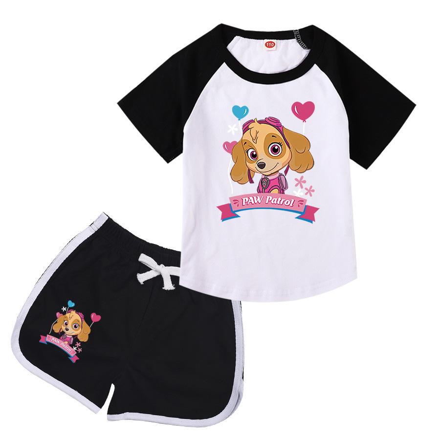 Kids Patrol Skye Printing Cotton Tshirt Shorts Girls Boutique Clothes For Cotton Home Clothing Children's Clothes Set Cosplay Teen Girls Outfits