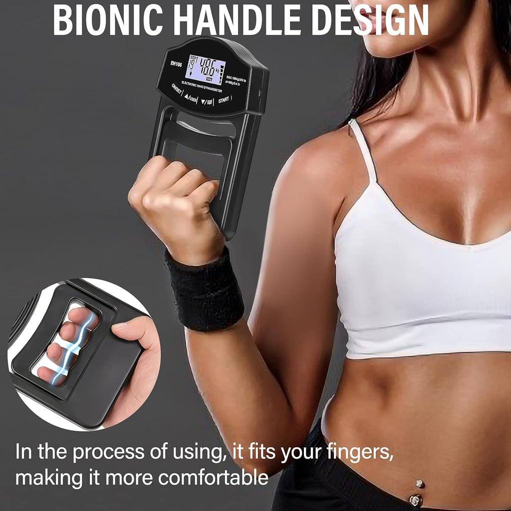 Grip Strength Tester, 396Lbs/180kg Digital Hand Dynamometer Grip Strength Meter USB Rechargeable Bright LCD Screen Hand Grip Dynamometer for Sport,