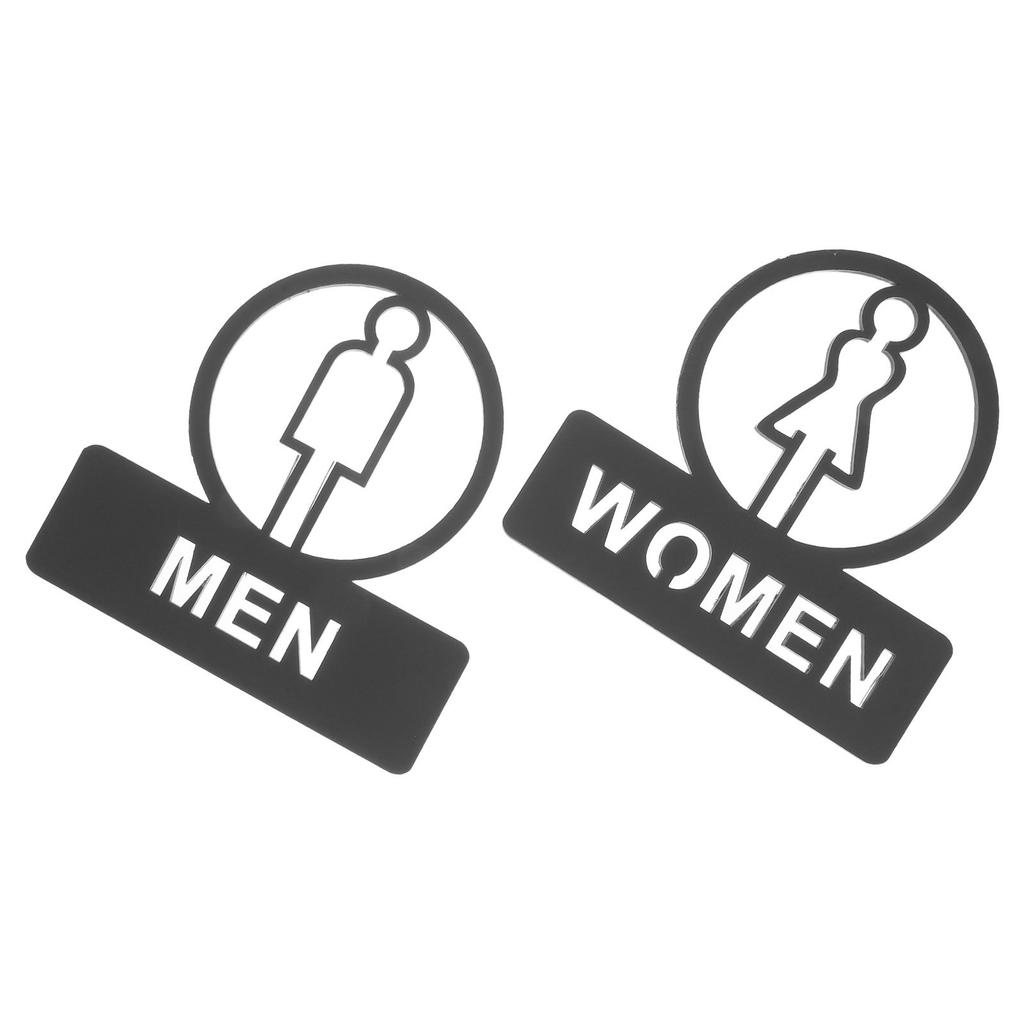 2Pcs Bathroom Sign Set Acrylic Black Men Women Restroom Door Signs Self-Adhesive Toilet Signs for Office Mall Washroom Decor