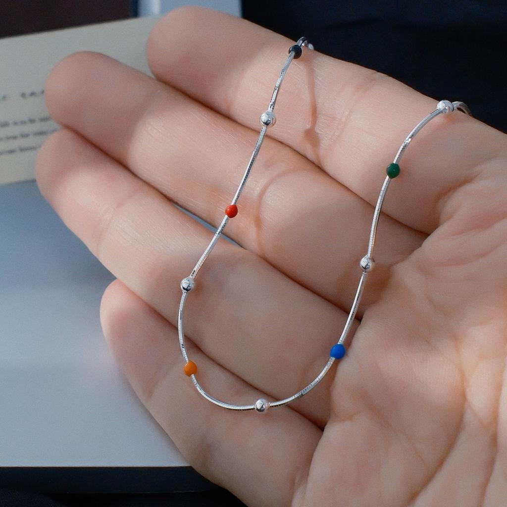 Autumn And Winter Collarbone Chain Sweet Cool Wind Enamel Drop Glaze Rainbow Bean Necklace Dopamine Stacked Snake Bone Chain Neck Chain