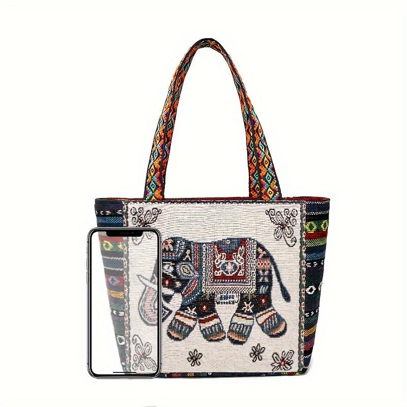 Stylish Ethnic Jacquard Handbag with Zipper Closure, Foldable & Durable for Work or Casual Outings, Work Handbag | Unique Fashion Accessory