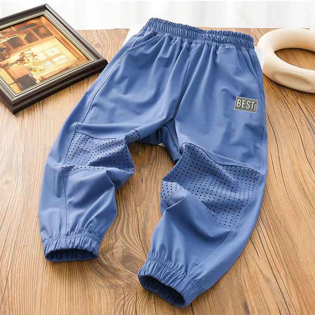 

Детские летние брюки, тонкие повседневные брюки для верхней одежды, средние и большие детские свободные брюки из искусственного шелка с защитой от комаров 170 темно-синий