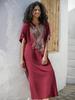 EDOLYNSA Wine Red Women Embroidered Kaftan Robe Long Dress Outfit Soft Boho Vacation Relaxed Beach Wear Lounge Wear Moo Moo Dress Q1654