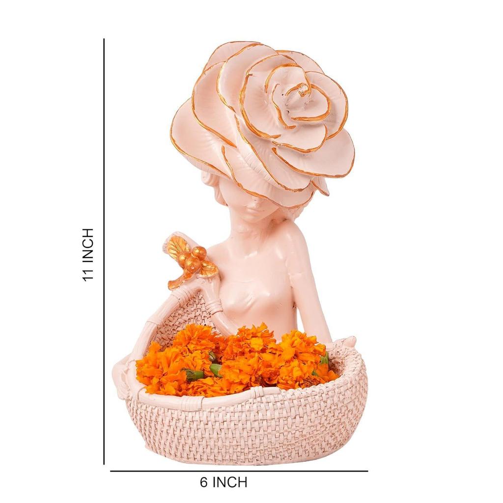 Resin Lady With Basket Fantasy Showpiece For Home Decor Showpiece&Office Decor Showpiece(11.5" Inch Size,Pink)