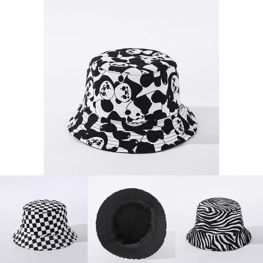 Stylish Black White Print Folding Fisherman Bucket Hat With Smiley Face Patch For Unisex Use