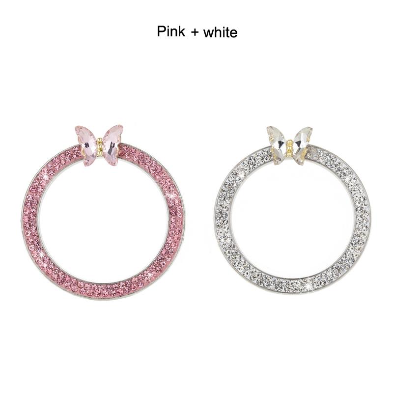 1pc Rhinestone Butterfly Car Start Button Decoration Circle Diamond One Click Start Button Engine Start Stop Switch Button Cover