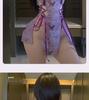Elegant Purple Chinese Cheongsam Lingerie Set - Sexy, Easy-Off, Chest-Revealing Design