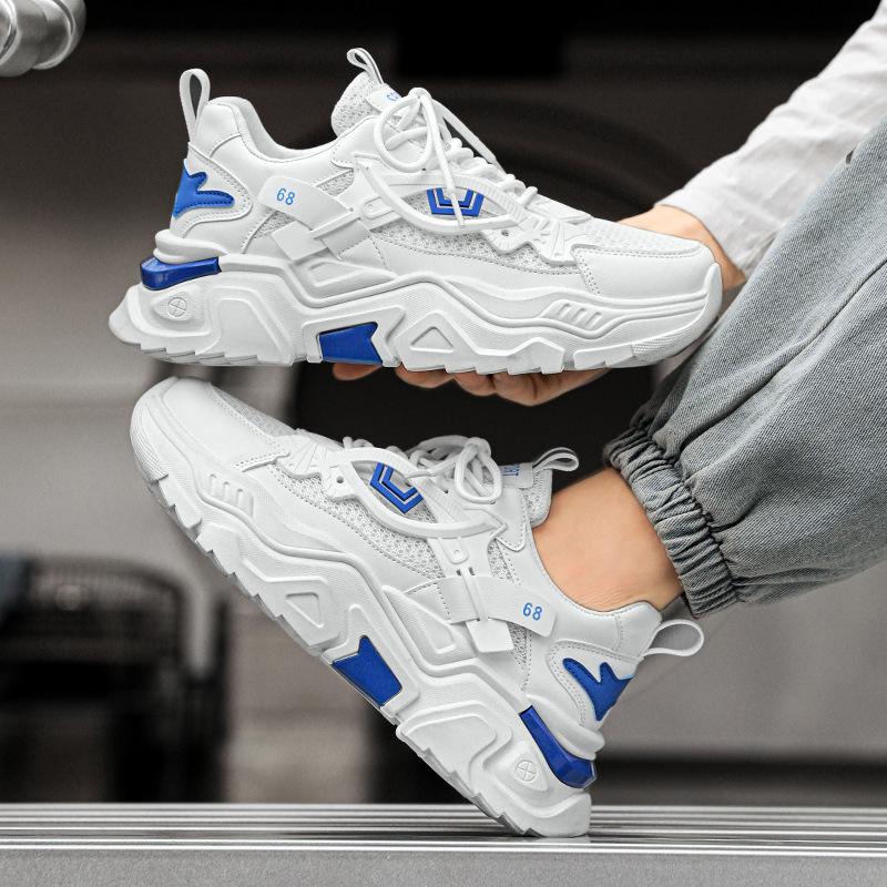 2025 Men's Trendy White Sneakers: Casual Running Shoes with Thick Soles for Teens & Students