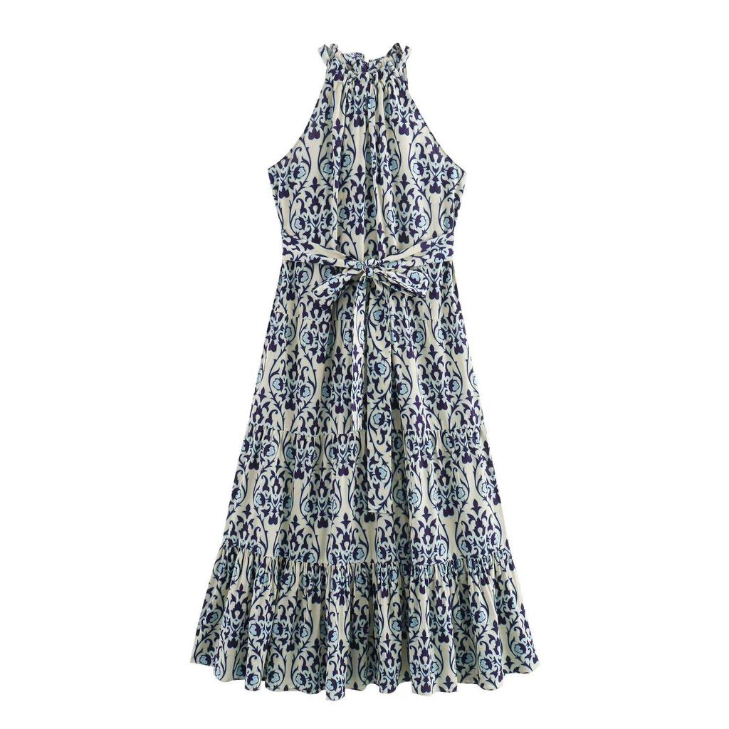 2024 Summer Off-Shoulder Women's Print Halter Dress