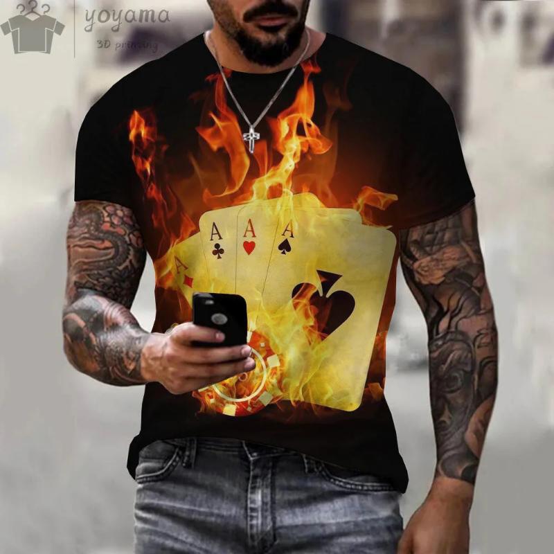 Summer casual 3D Poker A-pattern Retro Printed Men's T-shirts Short sleeves
