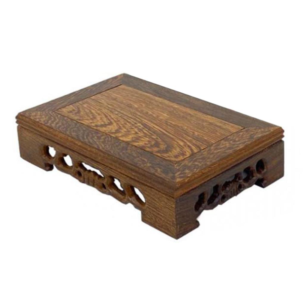 Rectangular Wooden Display Stand Carved Wood Antique Furniture Decoration Crafts Ornament Base L 17x11x3.8cm