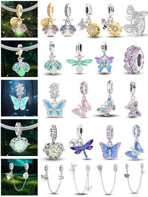 Original Copper Charms Beads Glowing Luminous Bee Firefly Butterfly Pendant For Bracelet Bangle Charm Diy Jewelry