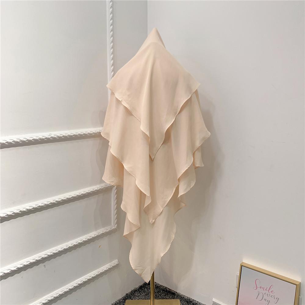 Yto Scarf Women's Chiffon Prayer Khimar Headscarf Musilin Fashion Korean Linen Hijabs For Plain Three-Layer Djellaba Turban Musulmans Femme