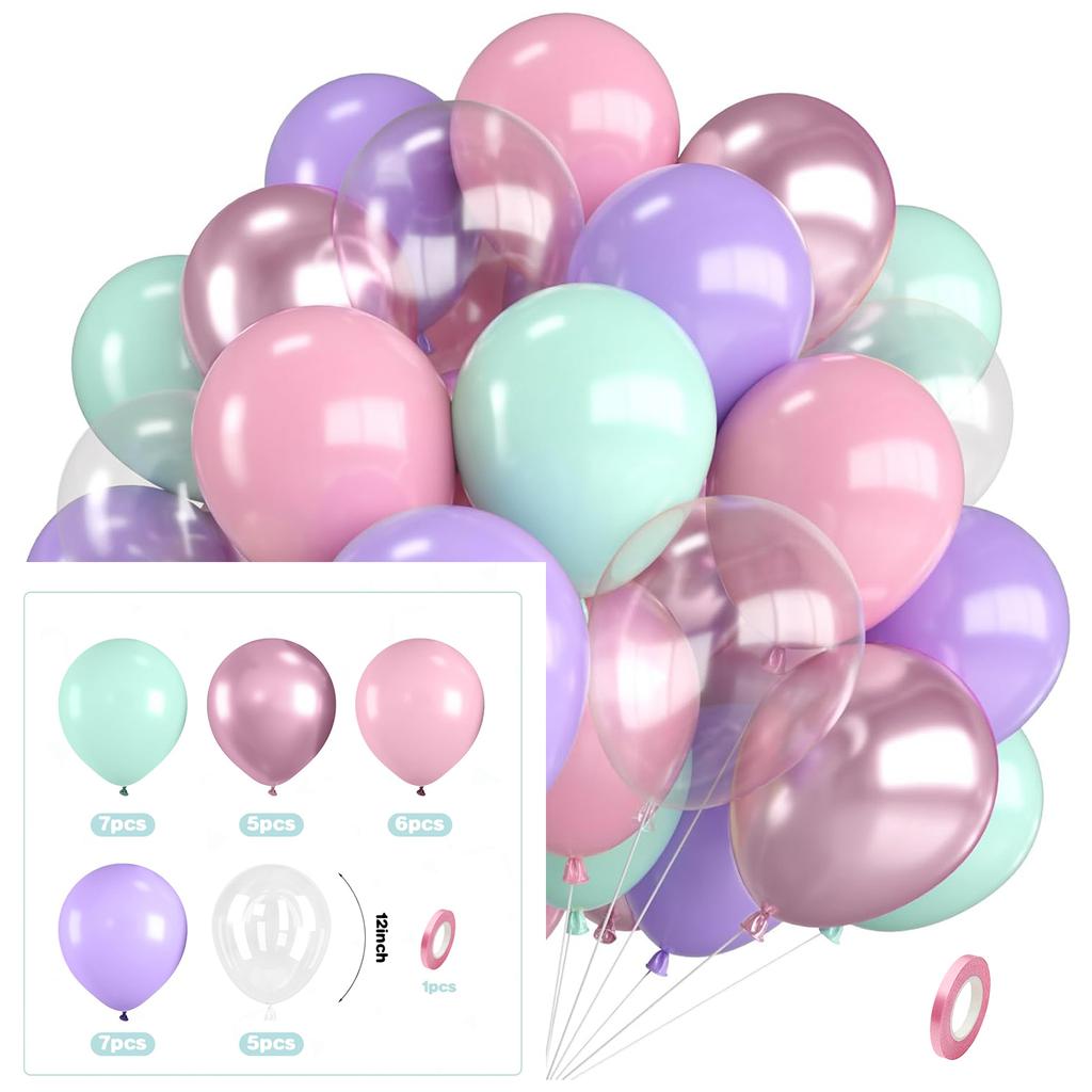 12inch-30pcs Pink Purple Gold Latex Balloon Set with Confetti, Suitable for Weddings, Birthdays, Popular Parties, Bridal Showers