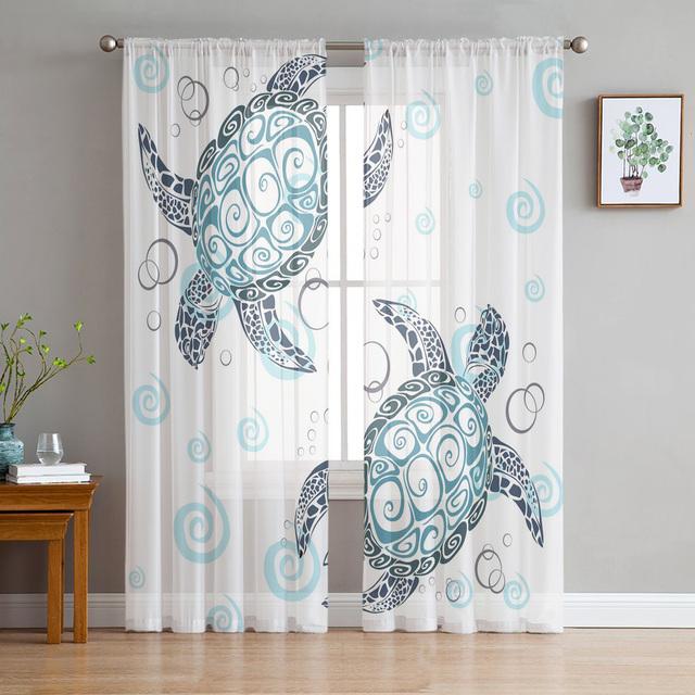 Życie morskie Muszle morskie Żółwie morskie Firanki Salon Sypialnia Kuchnia Dekoracja Okna Woale Organza Tiul Zasłona