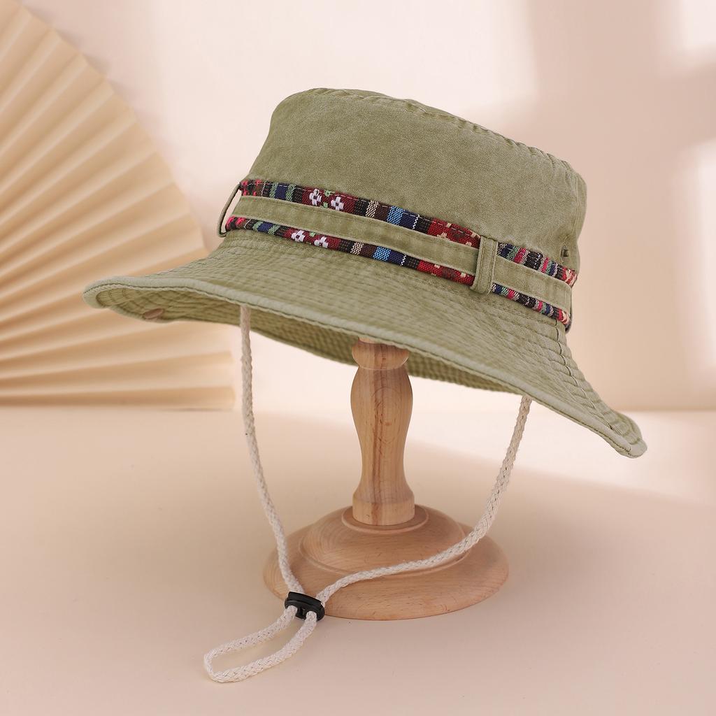 Spring and Autumn Water-washed Embroidered Ethnic-style Fisherman's Hat with Adjustable Strap and Sunshade Basin Cap