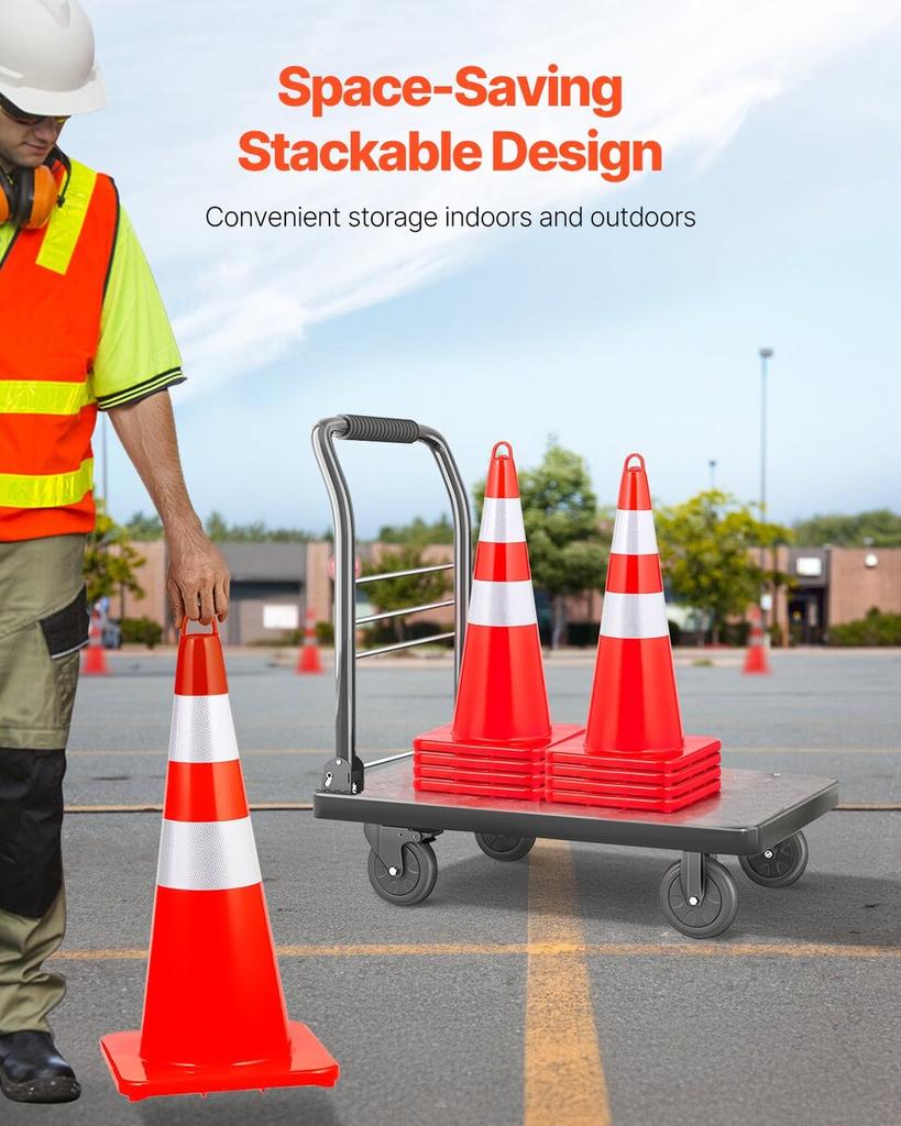 Safety Cones Traffic Cones 12 x 28" Orange Reflective Collars Road Cones