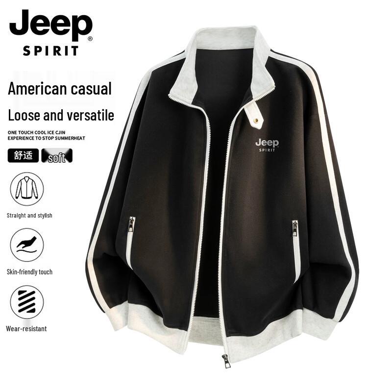 JEEP SPIRIT Men's Casual Stand-Collar Cardigan Sweatshirt