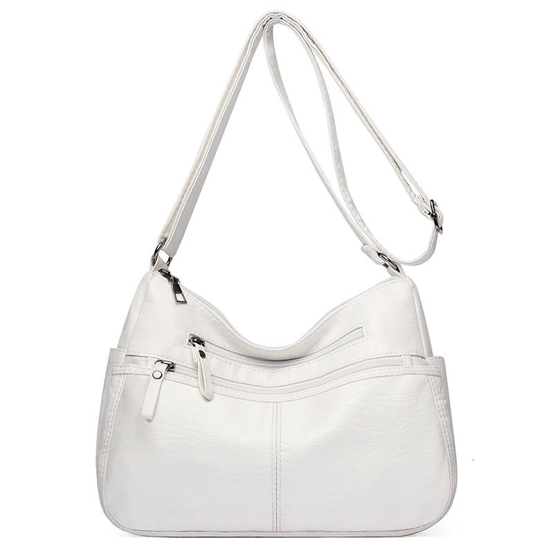 Retro washed pu bag women's fashion simple large-capacity mother bag multi-layer soft leather shoulder messenger bag