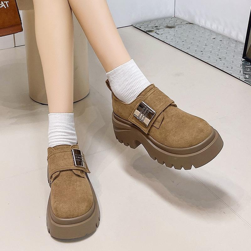 Small Man Increases Height, Thick-soled Retro Women's Autumn New Big Head and Small Leather Shoes Are Versatile