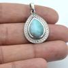 Pear Cabochon Larimar (5 Cts) Pendant Necklace Solid 925 Sterling Silver Gemstone Pendant with Chain Jewelry For Women or Girls