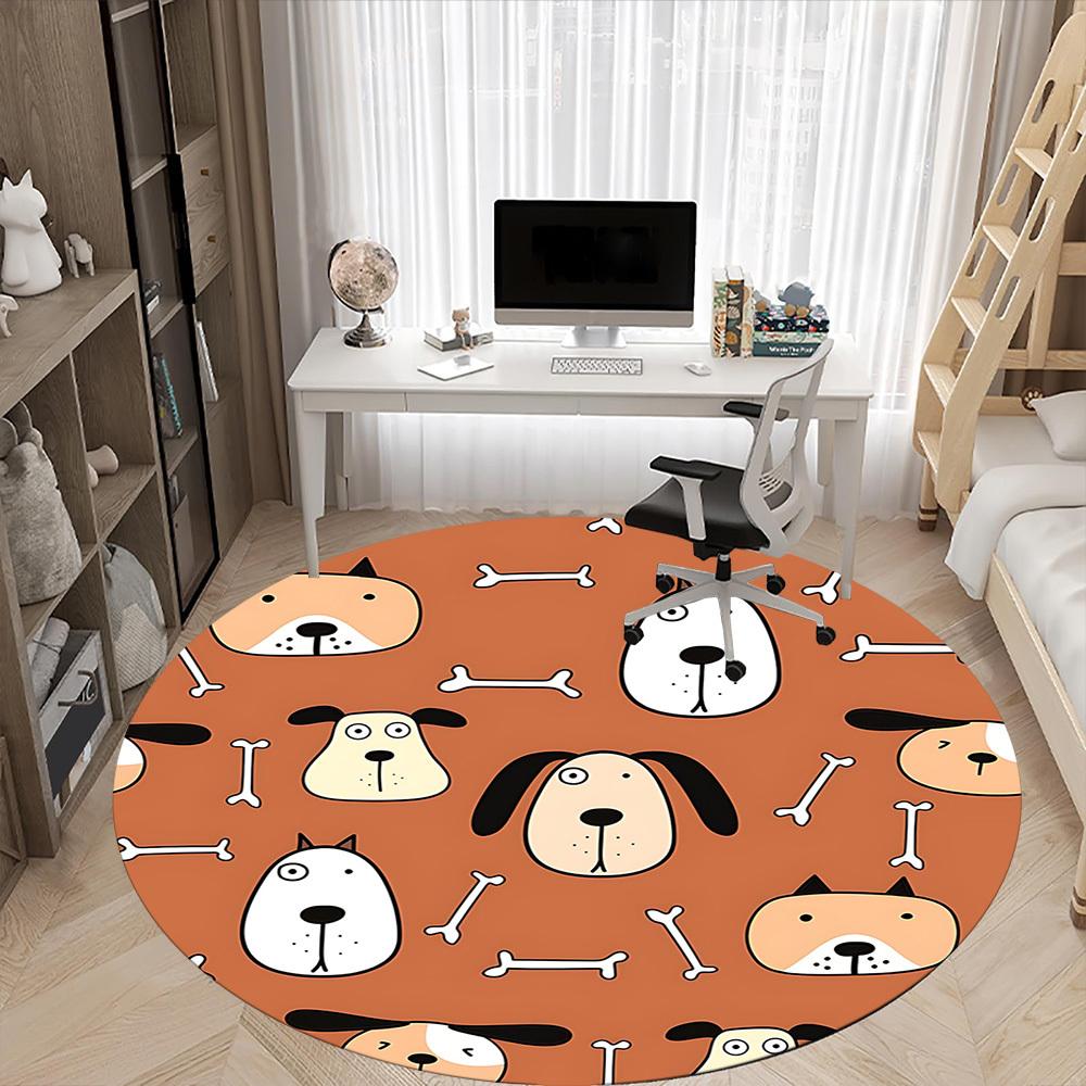 1pc Dogs Bones Office Round Area Rug, Indoor Mat Suitable For Office, Under Office Chairs Bedroom Living Room Home Decor, Room Deco