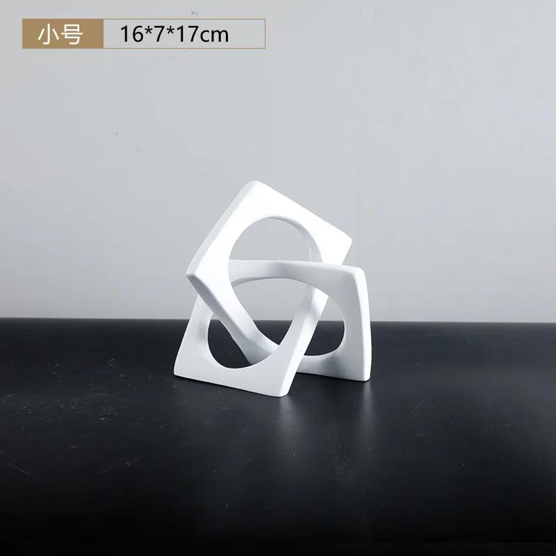 Creative Creative Geometric Ring Sculpture White Cross Square Hollow Winding Ornaments Decorative Figurines Home Decoration Acce