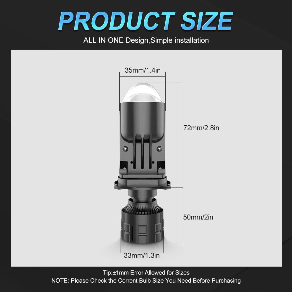 MAXGTRS 1/2x H4 9003 Hi/Lo Beam LED Mini Projector Lens Headlight Canbus Automobile Lamp LHD 12000LM Focused Motorcycle Light
