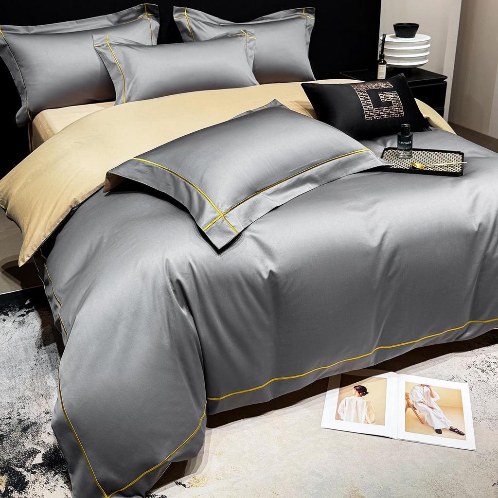 2026 Premium Gray Satin Cotton Four-Piece Bedding Set DREAM