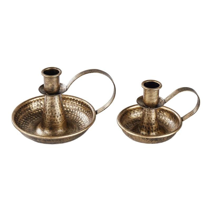 2Pcs Antique Iron Candle Holders with Handle For Fireplaces Decorations Wedding Parties Centerpieces Taper Candlestick