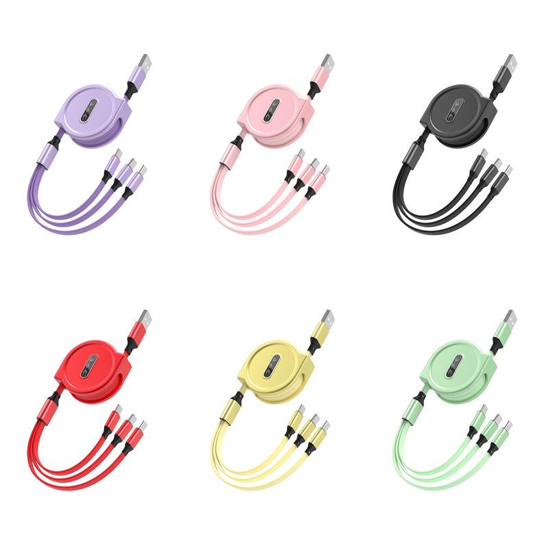 3 In 1 Charging Cable Retractable USB Charge 3A Fast Charging For Apple XiaoMi HuaWei Samsung Iphone Portable Charging Cable Micro Type-C