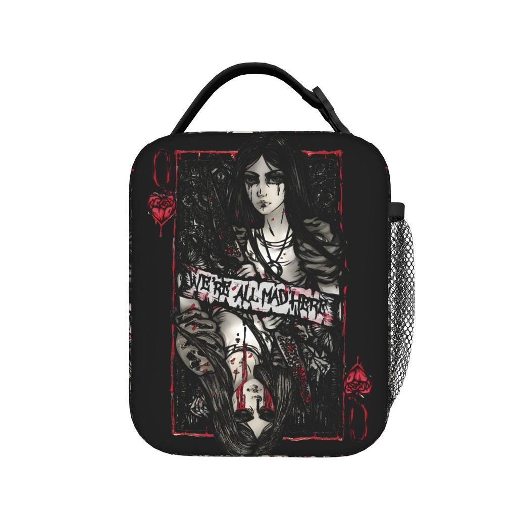 Game A-Alice Madness Returns Lunch Bag Portable Zipper Lunch Box Women Picnic Print Cooler Bag Casual Thermal Tote Handbags