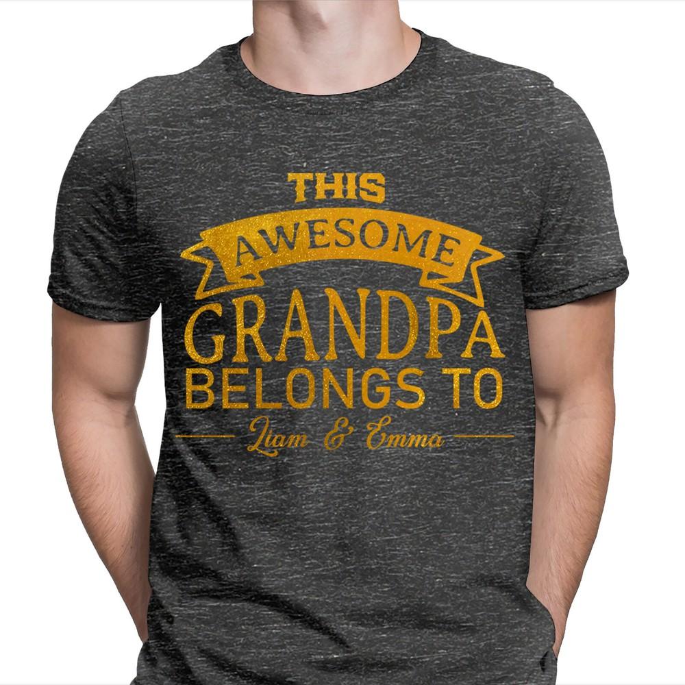 This Awesome Grandpa Belongs To Personalised Fathers Day Birthday T Shirt 2T1A1